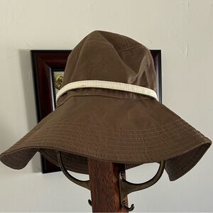 NWOT‎ Helen Kaminski Brown Linen& Cotton Blend Bucket Hats with Leather Trim